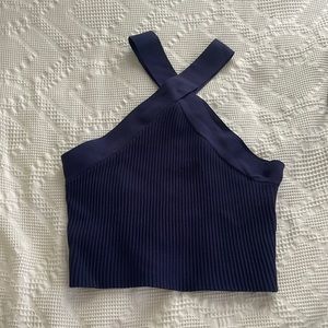 Navy blue cross over tank top.